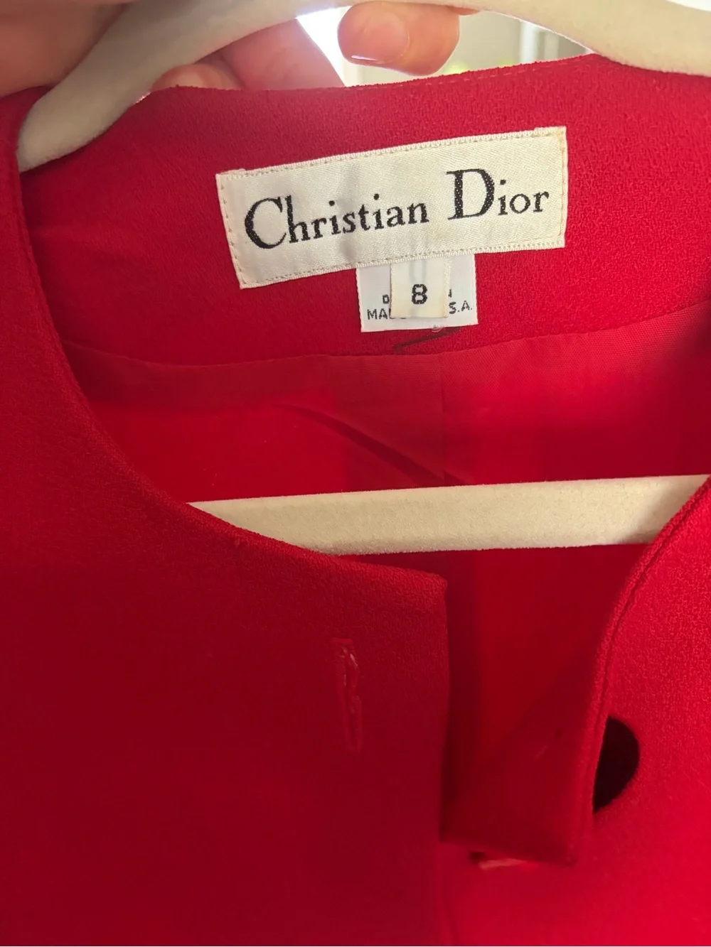 Dior Vibrant Red Scallop-Hem Long Blazer
